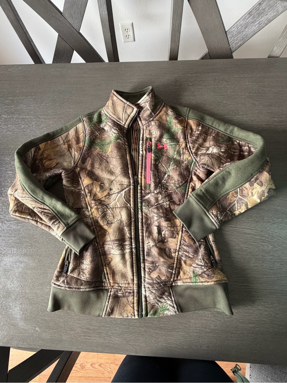 Under Armour Olive Green Sherpa Fleece Jacket with Pink Trim